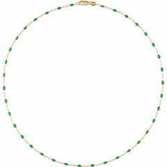 14K Yellow Gold-Filled 1.6 mm Green Enamel Bead Paperclip-Style 16" Chain