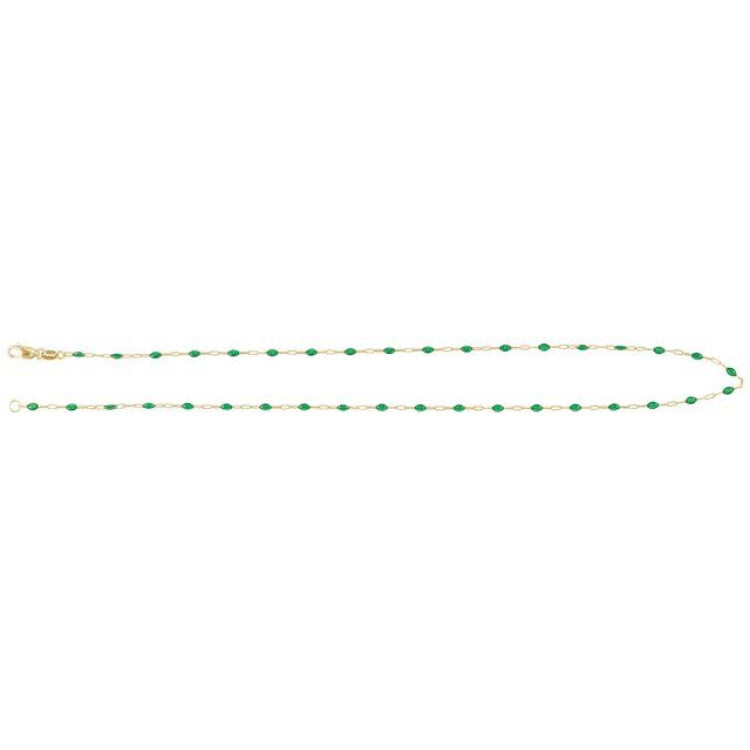14K Yellow Gold-Filled 1.6 mm Green Enamel Bead Paperclip-Style 16" Chain