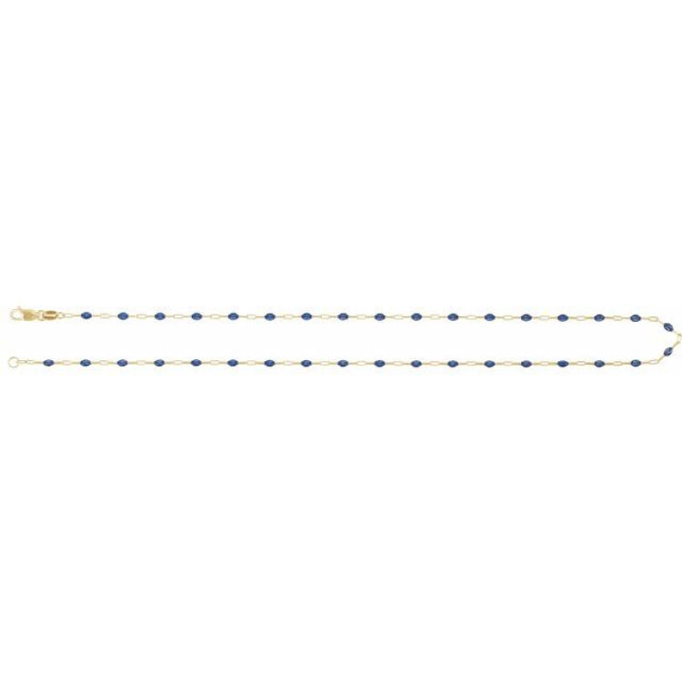 14K Yellow Gold-Filled 1.6 mm Blue Enamel Bead Paperclip-Style 20" Chain