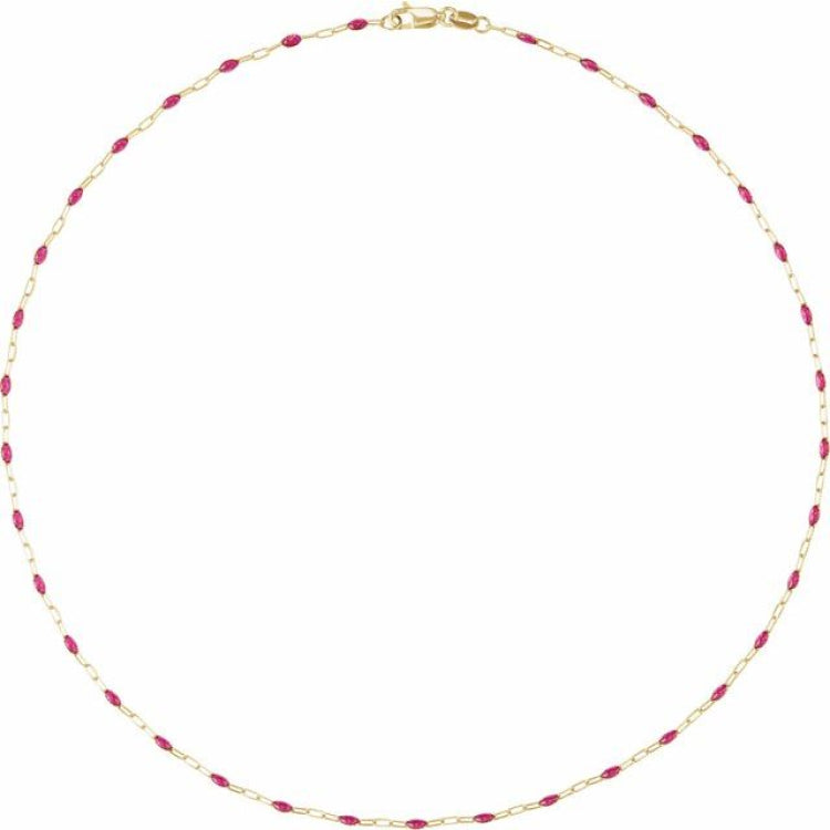 14K Yellow Gold-Filled 1.6 mm Pink Enamel Bead Paperclip-Style 16" Chain