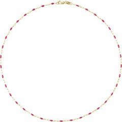 14K Yellow Gold-Filled 1.6 mm Pink Enamel Bead Paperclip-Style 18" Chain
