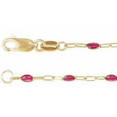 14K Yellow Gold-Filled 1.6 mm Pink Enamel Bead Paperclip-Style 20" Chain