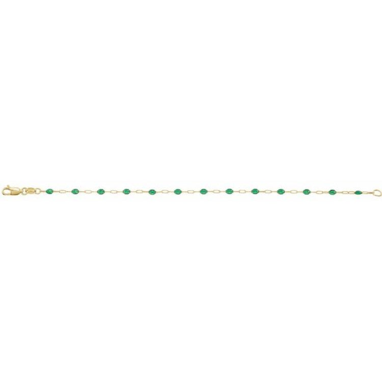 14K Yellow Gold-Filled 1.6 mm Green Enamel Bead Paperclip-Style 7" Chain
