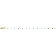 14K Yellow Gold-Filled 1.6 mm Green Enamel Bead Paperclip-Style 7" Chain