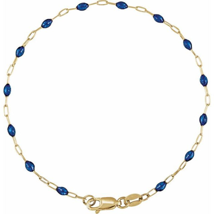 14K Yellow Gold-Filled 1.6 mm Blue Enamel Bead Paperclip-Style 7" Chain