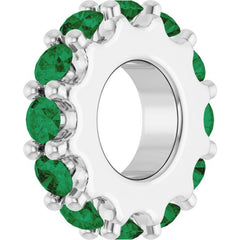 14K White Gold Lab-Grown Emerald Spacer Charm/Pendant