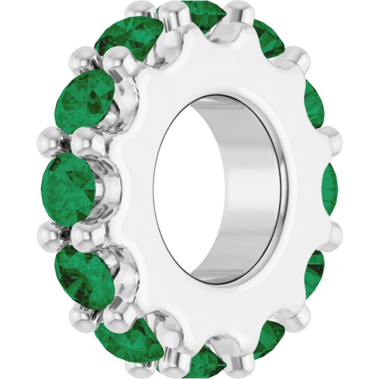 Sterling Silver Lab-Grown Emerald Spacer Charm/Pendant