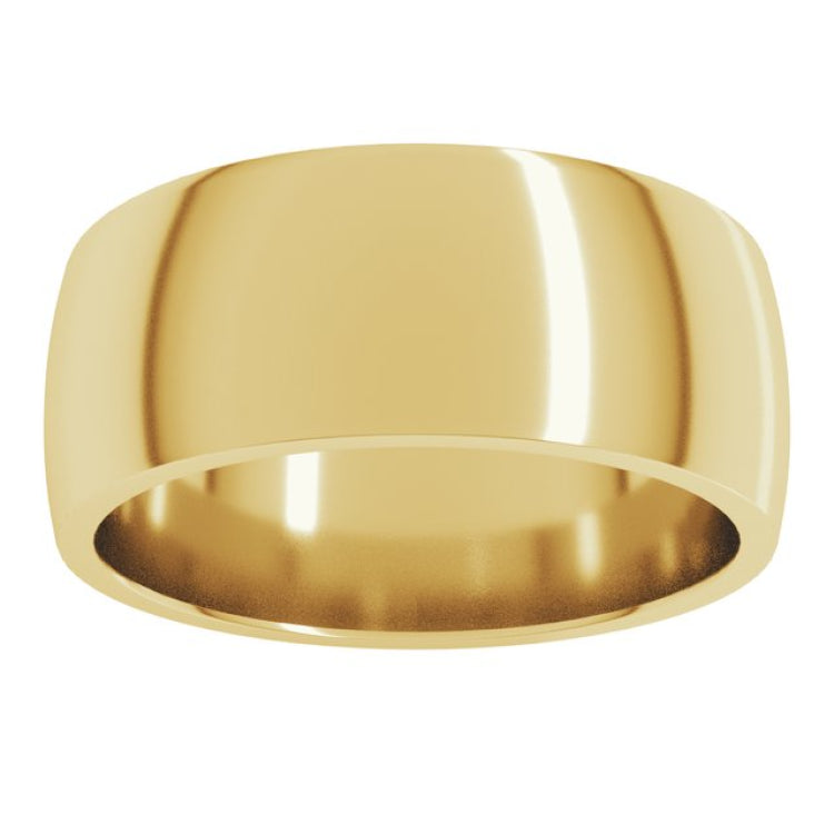 14K Yellow Gold 8 mm Lightweight Comfort-Fit Half Round Band Size 9.5