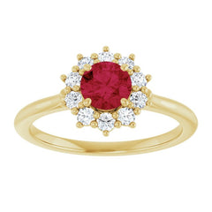 14K Yellow Gold Lab-Grown Ruby & 1/4 CTW Lab-Grown Diamond Halo-Style Ring