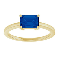 14K Yellow Gold Lab-Grown Blue Sapphire Solitaire Ring