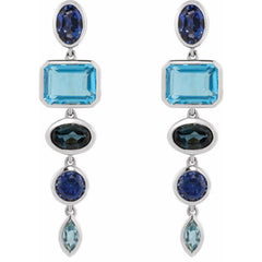 14K White Gold Lab-Grown Blue Sapphire & Natural London Blue Topaz Dangle Earrings