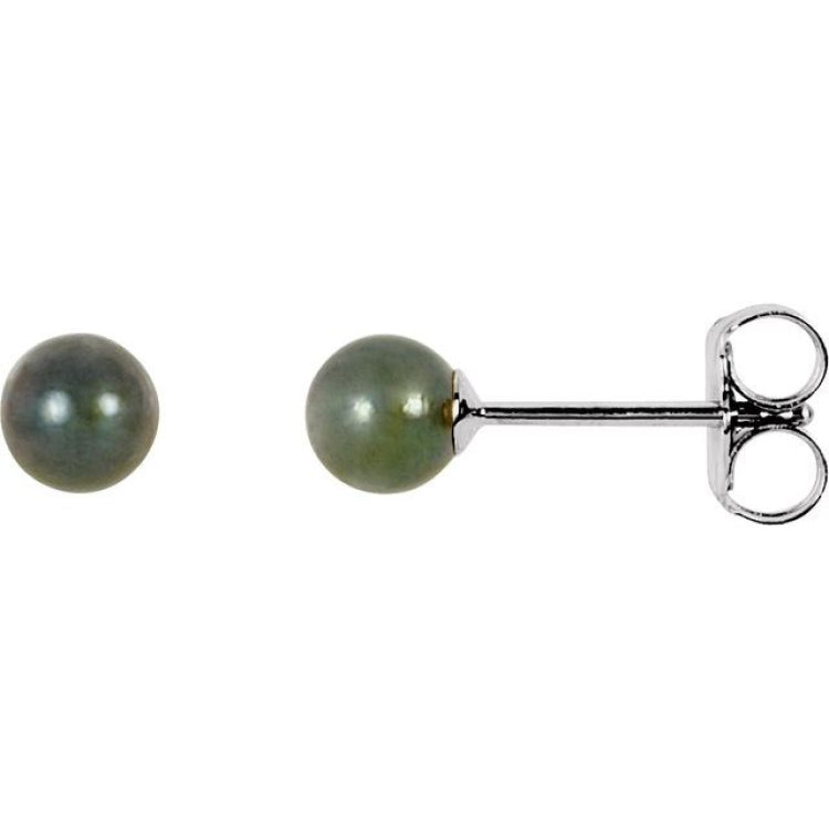 14K White Gold 4 mm Cultured Black Akoya Pearl Earrings