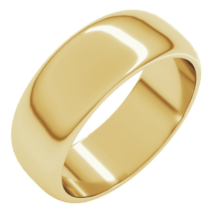 14K Yellow Gold 7 mm Half Round Band Size 10.5