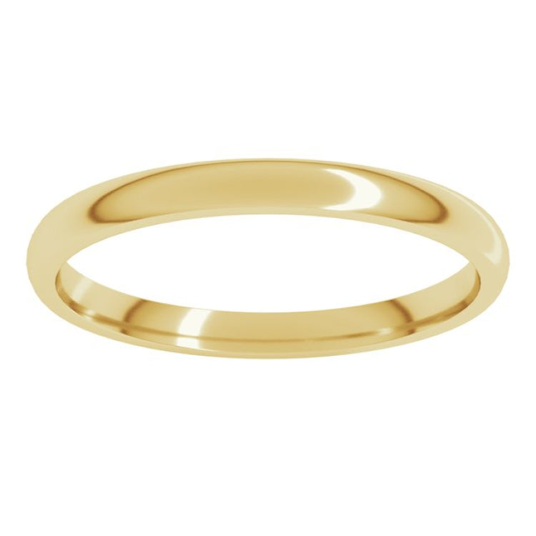 14K Yellow Gold 2 mm Lightweight Comfort-Fit Half Round Band Size 6.5