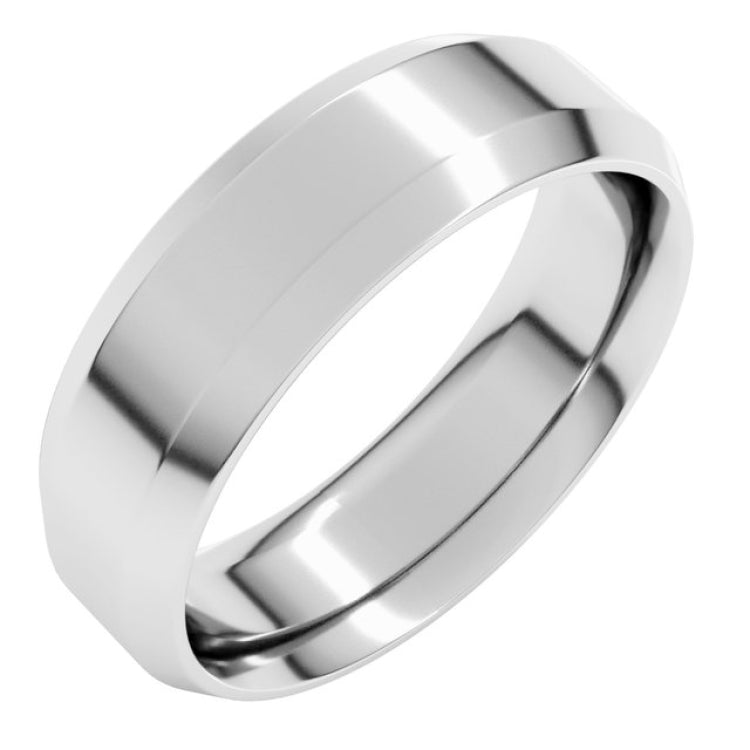 10K White Gold 6 mm Beveled-Edge Comfort-Fit Flat Band Size 10