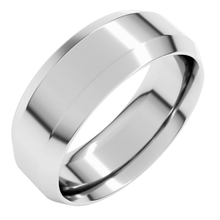 14K White Gold 7 mm Beveled-Edge Comfort-Fit Flat Band Size 9.5