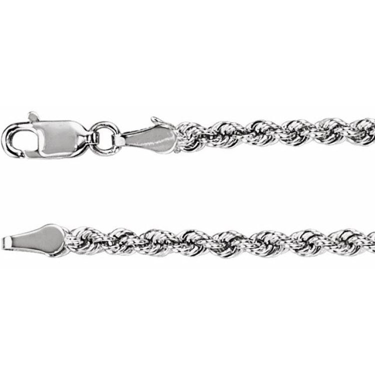14K White Gold 3 mm Rope 16" Chain