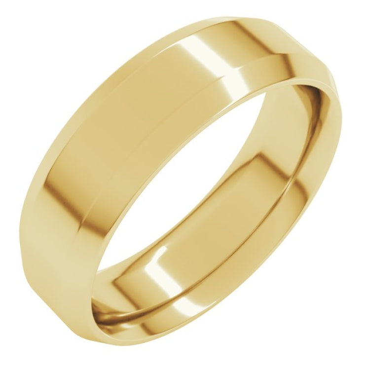 10K Yellow Gold 6 mm Beveled-Edge Comfort-Fit Flat Band Size 10