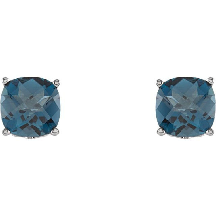 Sterling Silver 5x5 mm Cushion Natural London Blue Topaz Earrings