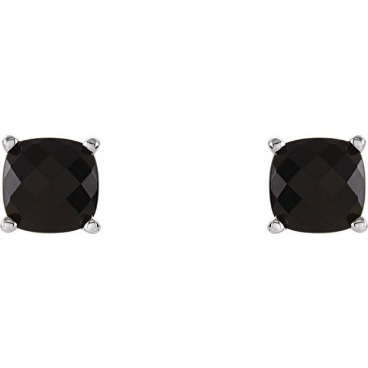 Sterling Silver 6x6 mm Cushion Natural Black Onyx Earrings