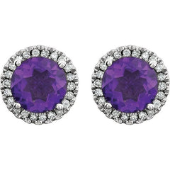 14K White Gold Natural Amethyst & 1/8 CTW Natural Diamond Earrings