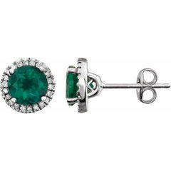 14K White Gold Lab-Grown Emerald & 1/8 CTW Natural Diamond Earrings