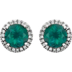 14K White Gold Lab-Grown Emerald & 1/8 CTW Natural Diamond Earrings