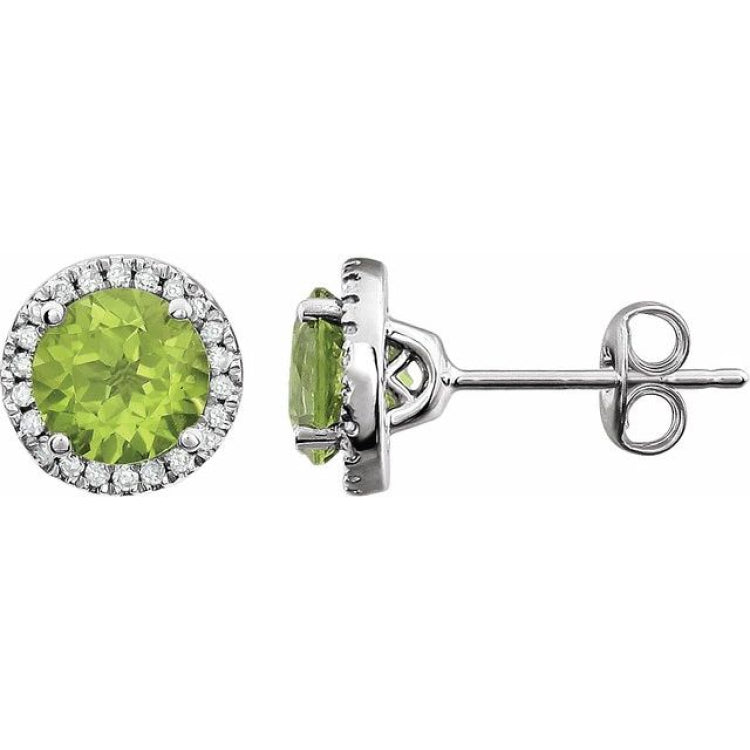 14K White Gold Natural Peridot & 1/8 CTW Natural Diamond Earrings