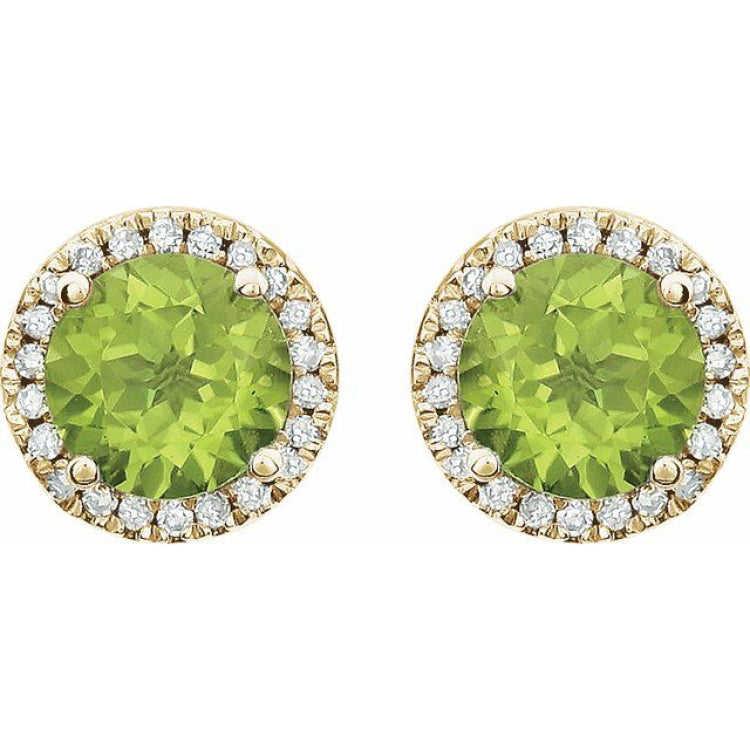 14K White Gold Natural Peridot & 1/8 CTW Natural Diamond Earrings