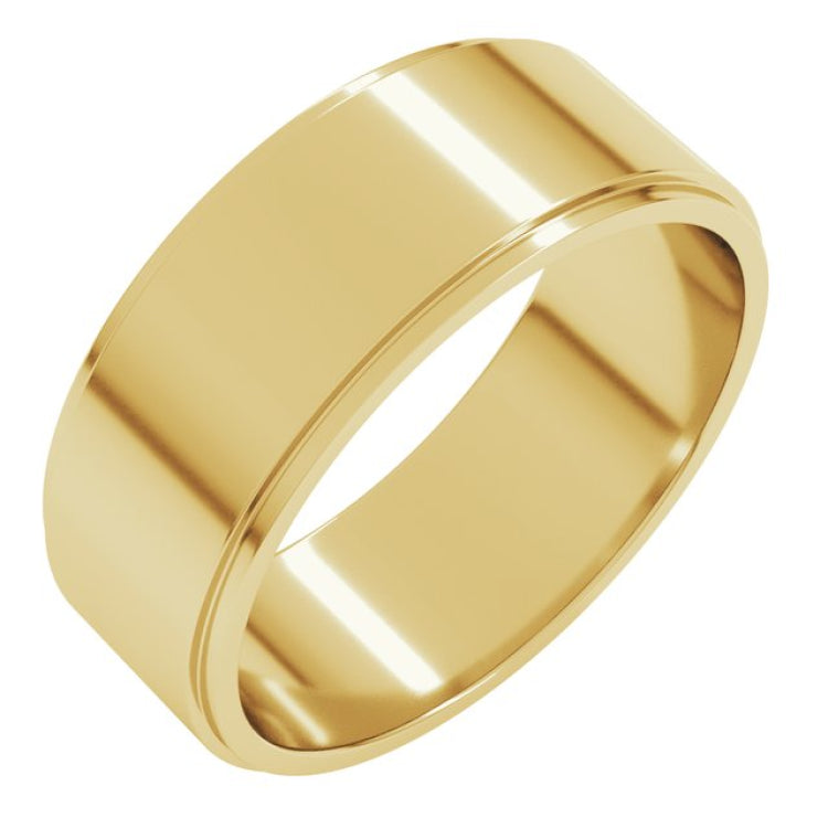 14K Yellow Gold 7 mm Stepped-Edge Flat Band Size 9
