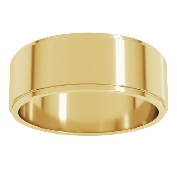 14K Yellow Gold 7 mm Stepped-Edge Flat Band Size 9