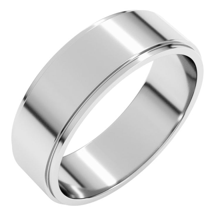 14K White Gold 6 mm Stepped-Edge Flat Band Size 11