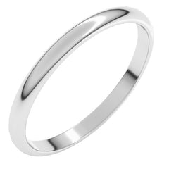 10K White Gold 2 mm Lightweight Half Round Band Size 8