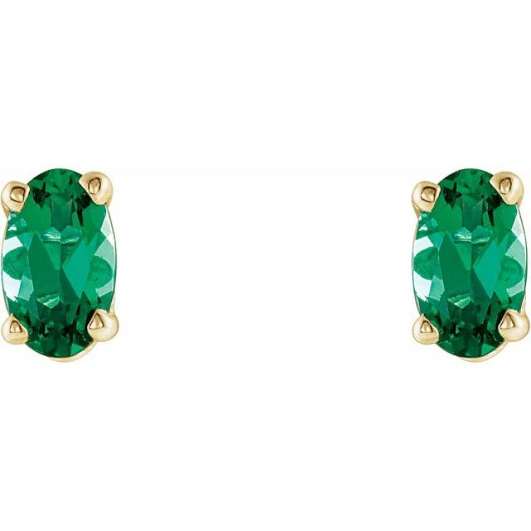 14K Yellow Gold Lab-Grown Emerald Earrings