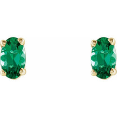 14K Yellow Gold Lab-Grown Emerald Earrings