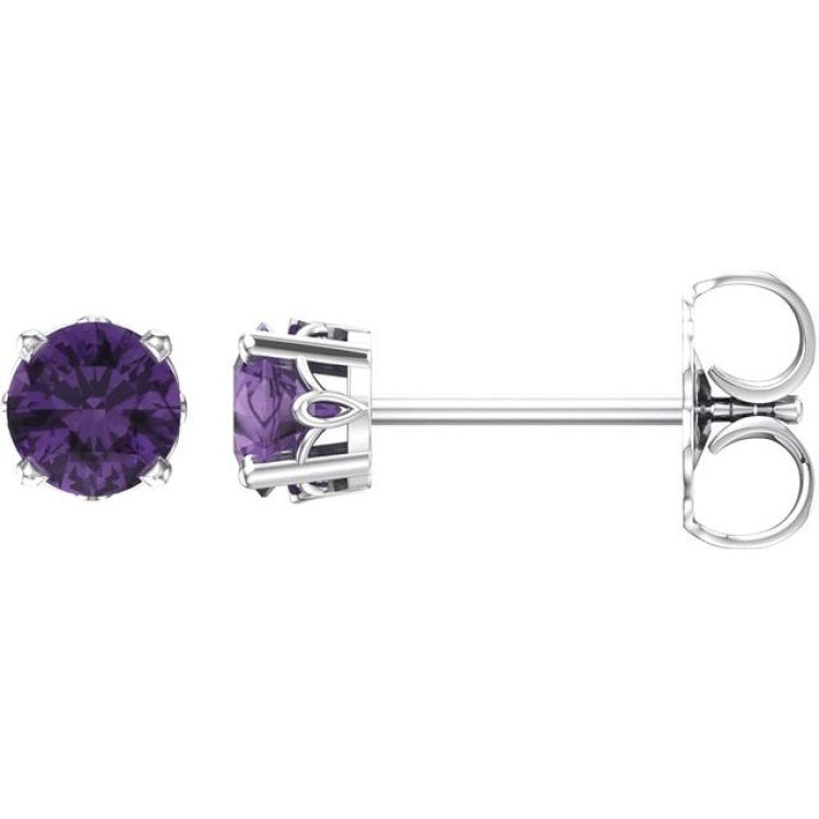 14K White Gold Natural Amethyst Scroll Setting® Stud Earrings