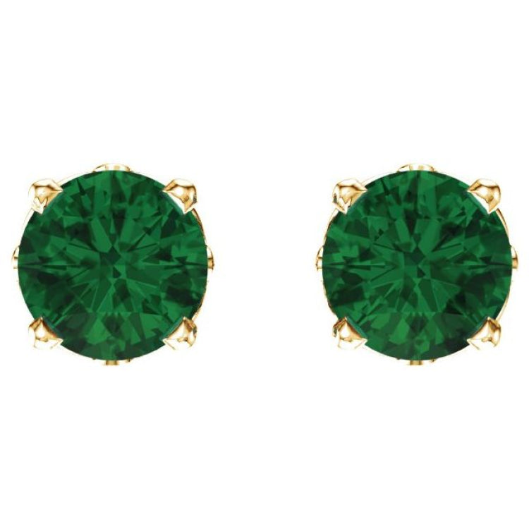 14K Yellow Gold Lab-Grown Emerald Scroll Setting® Stud Earrings