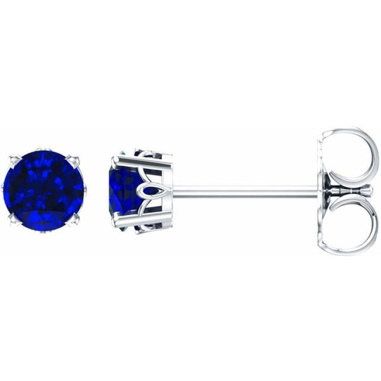 14K White Gold Lab-Grown Blue Sapphire Scroll Setting® Stud Earrings