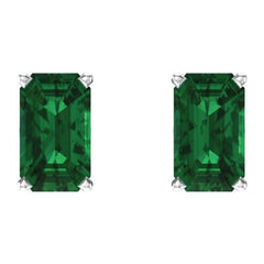 14K White Gold Lab-Grown Emerald Earrings