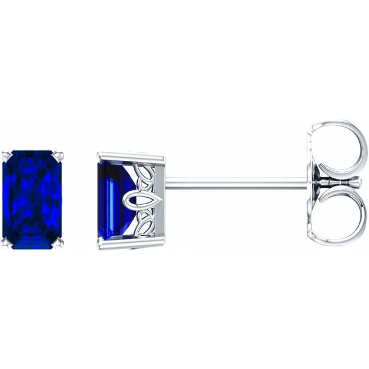 14K White Gold Lab-Grown Blue Sapphire Earrings