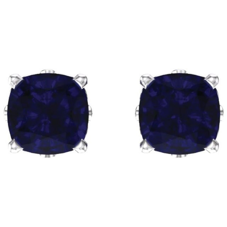 14K White Gold 4x4 mm Cushion Lab-Grown Blue Sapphire Earrings