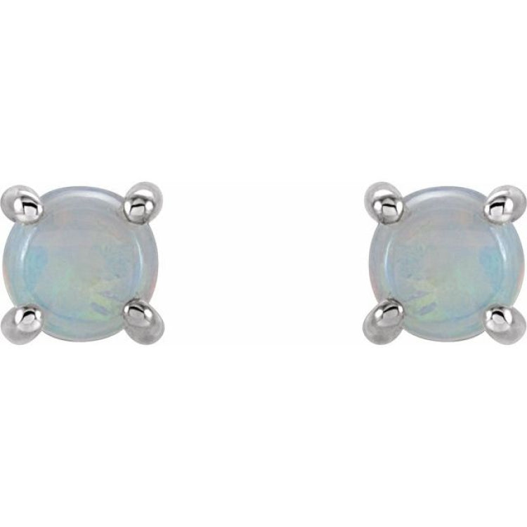14K White Gold 5 mm Natural White Opal Earrings