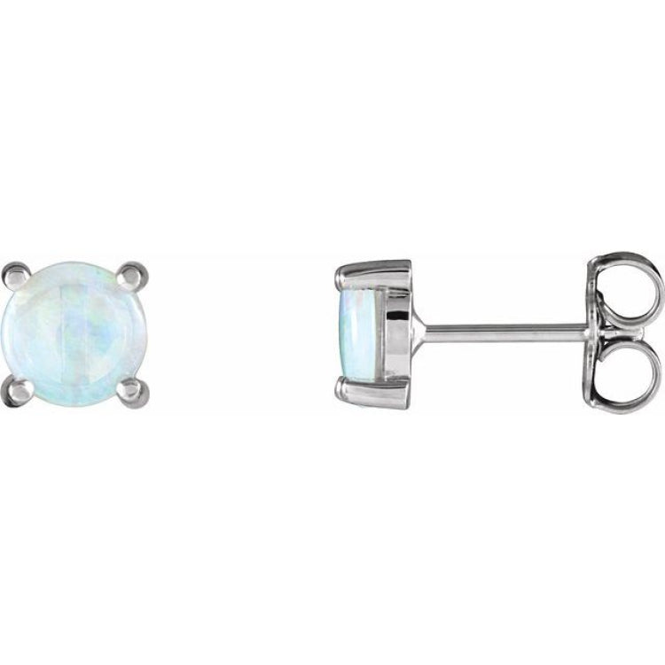 14K White Gold 6 mm Natural White Opal Earrings