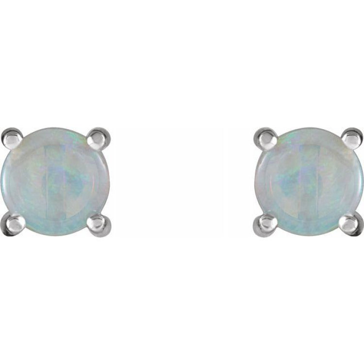 14K White Gold 6 mm Natural White Opal Earrings