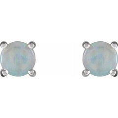 14K White Gold 6 mm Natural White Opal Earrings