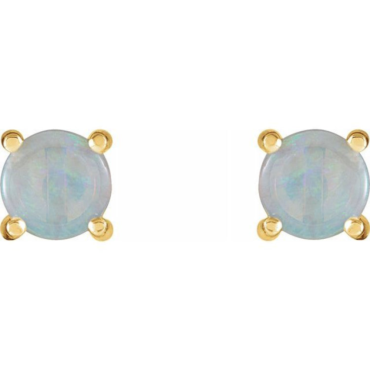 14K Yellow Gold 6 mm Natural White Opal Earrings