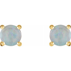 14K Yellow Gold 6 mm Natural White Opal Earrings