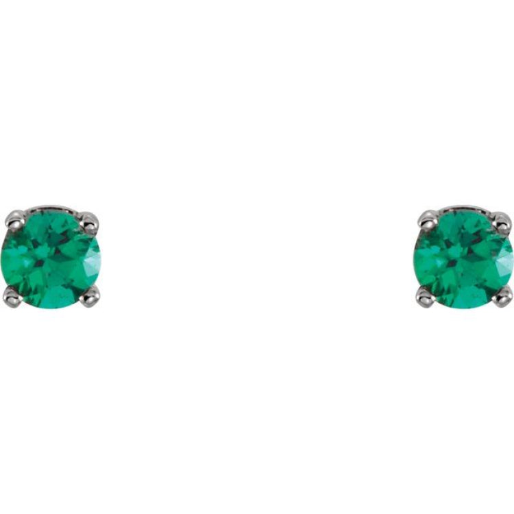 14K White Gold Lab-Grown Emerald Youth Earrings