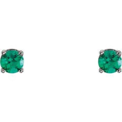 14K White Gold Lab-Grown Emerald Youth Earrings