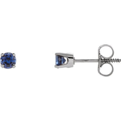 14K White Gold Lab-Grown Blue Sapphire Youth Earrings